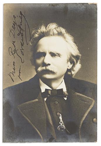 GRIEG, EDVARD. Photograph postcard Signed and Inscribed, "Miss Ruth Deyo / from EdvardGrieg,"